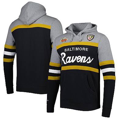 Men's Mitchell & Ness Black/Heathered Gray Baltimore Ravens Head Coach Pullover Hoodie