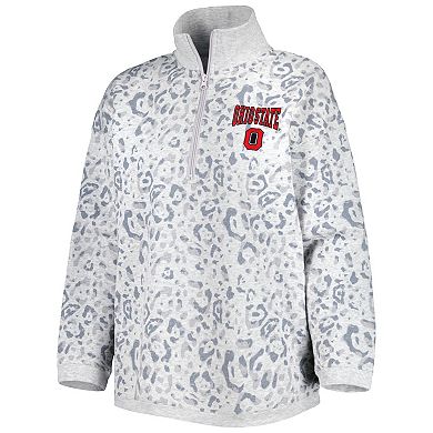 Women's Gameday Couture Heather Gray Ohio State Buckeyes Leopard Quarter-Zip Sweatshirt