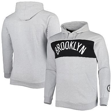 Men's Fanatics Branded Heather Gray Brooklyn Nets Big & Tall Wordmark Pullover Hoodie