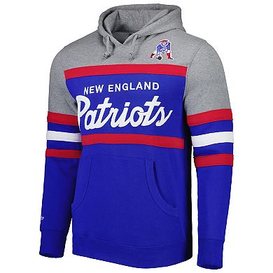 Men's Mitchell & Ness Royal/Heathered Gray New England Patriots Head Coach Pullover Hoodie