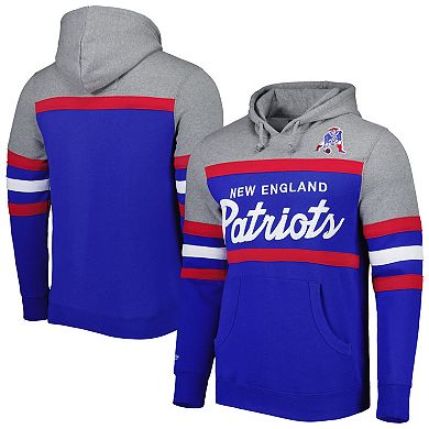 Men's Mitchell & Ness Royal/Heathered Gray New England Patriots Head Coach Pullover Hoodie