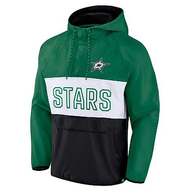 Men's Fanatics Branded Kelly Green/Black Dallas Stars Backhand Shooter Defender Anorak Raglan Hoodie Quarter-Zip Jacket