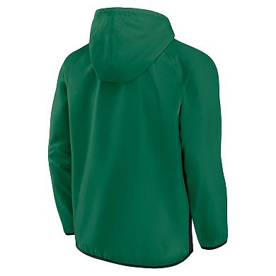 Men's Fanatics Branded Kelly Green/Black Dallas Stars Backhand Shooter Defender Anorak Raglan Hoodie Quarter-Zip Jacket