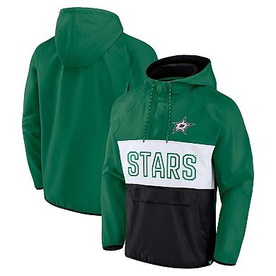 Men's Fanatics Branded Kelly Green/Black Dallas Stars Backhand Shooter Defender Anorak Raglan Hoodie Quarter-Zip Jacket