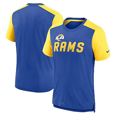 Men's Nike Heathered Royal/Heathered Gold Los Angeles Rams Color Block Team Name T-Shirt