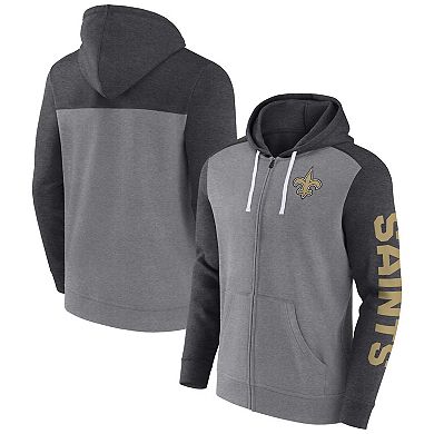 Men's Fanatics Branded Heather Gray New Orleans Saints Down and Distance Full-Zip Hoodie
