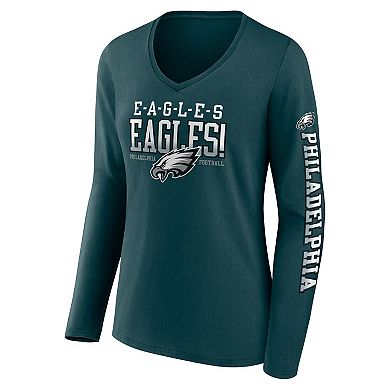 Women's Fanatics Branded Midnight Green Philadelphia Eagles Hometown Sweep Long Sleeve V-Neck T-Shirt