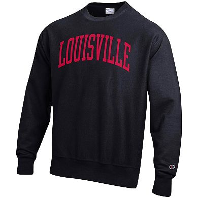Men's Champion Black Louisville Cardinals Arch Reverse Weave Pullover Sweatshirt