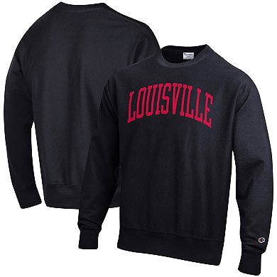 Men's Champion Black Louisville Cardinals Arch Reverse Weave Pullover Sweatshirt