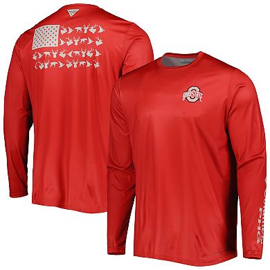 Men's Columbia Scarlet Ohio State Buckeyes Terminal Shot Omni-Shade Omni-Wick Long Sleeve T-Shirt