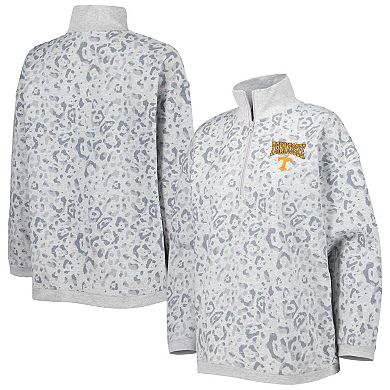 Women's Gameday Couture Heather Gray Tennessee Volunteers Leopard Quarter-Zip Sweatshirt