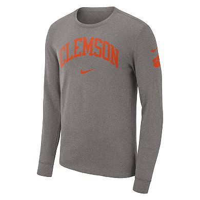 Men's Nike Heather Gray Clemson Tigers Arch 2-Hit Long Sleeve T-Shirt