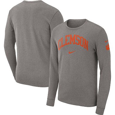 Men's Nike Heather Gray Clemson Tigers Arch 2-Hit Long Sleeve T-Shirt