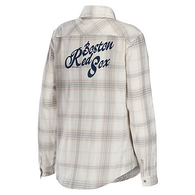 Women's WEAR by Erin Andrews Gray/Cream Boston Red Sox Flannel Button-Up Shirt