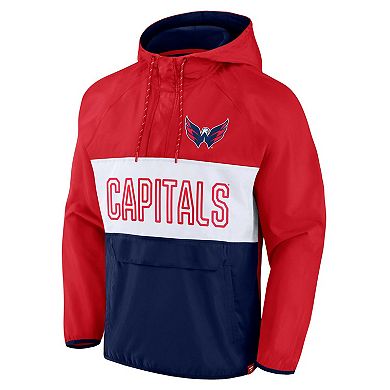 Men's Fanatics Branded Red/Navy Washington Capitals Backhand Shooter Defender Anorak Raglan Hoodie Quarter-Zip Jacket