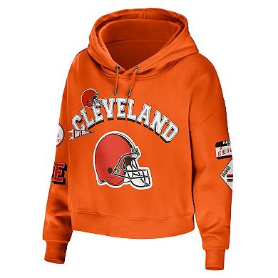 Women's WEAR by Erin Andrews Orange Cleveland Browns Plus Size Modest Cropped Pullover Hoodie