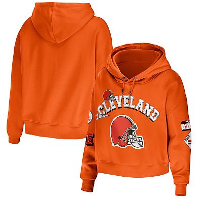 Women's WEAR by Erin Andrews Orange Cleveland Browns Plus Size Modest Cropped Pullover Hoodie