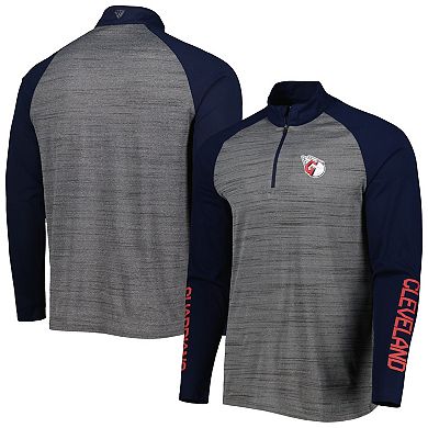 Men's Levelwear Heathered Gray/Navy Cleveland Guardians Vandal Raglan Quarter-Zip Jacket