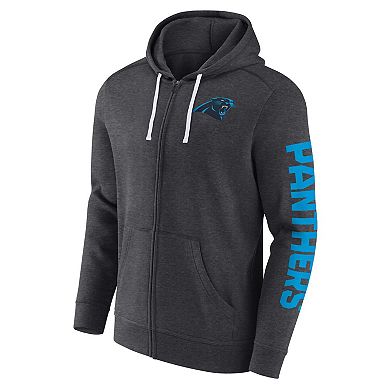 Men's Fanatics Branded Heather Charcoal Carolina Panthers Down and Distance Full-Zip Hoodie