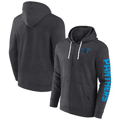 Men's Fanatics Branded Heather Charcoal Carolina Panthers Down and Distance Full-Zip Hoodie