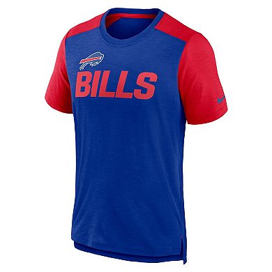 Men's Nike Heathered Royal/Heathered Red Buffalo Bills Color Block Team Name T-Shirt