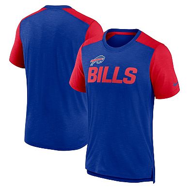 Men's Nike Heathered Royal/Heathered Red Buffalo Bills Color Block Team Name T-Shirt