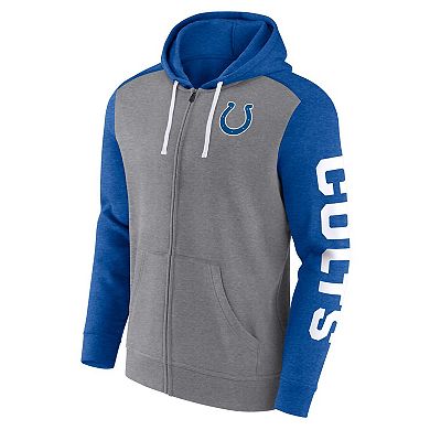 Men's Fanatics Branded Heather Gray Indianapolis Colts Down and Distance Full-Zip Hoodie