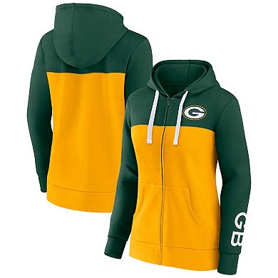 Women's Fanatics Branded Green/Gold Green Bay Packers Take The Field Color Block Full-Zip Hoodie