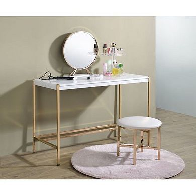 Modern Midriaks Writing Desk with USB Port in White & Gold Finish