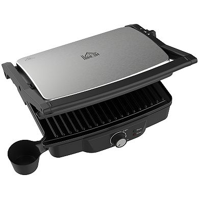 Panini Press Grill With Non-stick Double Plates Drip Tray Opens 180 Degree