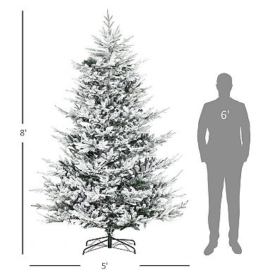 8' Snow Flocked Artificial Christmas Tree, W/ Pine Shape, 1479 Tips, Auto Open