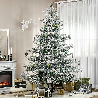 8' Snow Flocked Artificial Christmas Tree, W/ Pine Shape, 1479 Tips, Auto Open