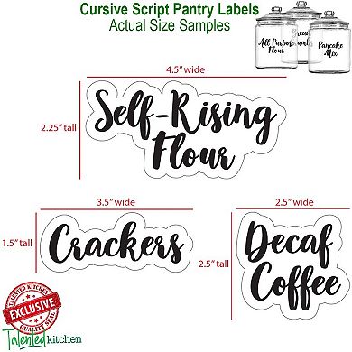 Talented Kitchen 135 White Cursive Pantry Labels  Kitchen Pantry Names Food Label Sticker, Water Resistant Pantry Labels for Containers, Jar Labels Pantry Organization and Storage. 135 White Cursive