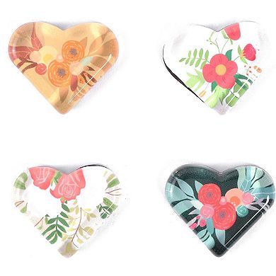 Floral Heart Shaped Glass Fridge Magnets (24 Pack)