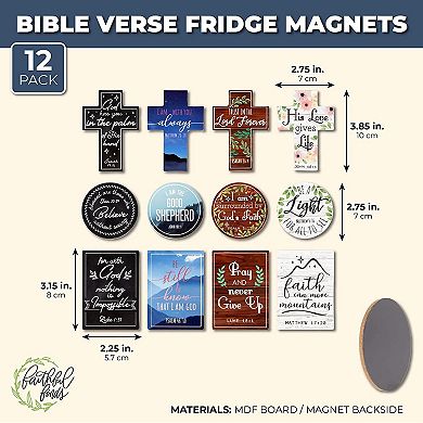 Faithful Finds Inspirational Refrigerator Magnets with Bible Verses, Scripture (3 Sizes, 12 Pack)