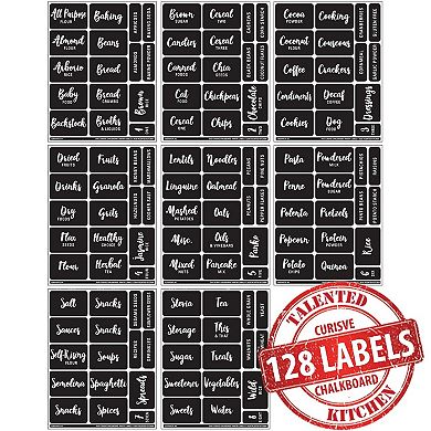 Talented Kitchen 128 Chalkboard Pantry Labels 128 Kitchen Pantry Names  Food Label Sticker, Water Resistant Pantry Labels for Containers, Chalkboard Labels Jar Labels Pantry Organization and Storage