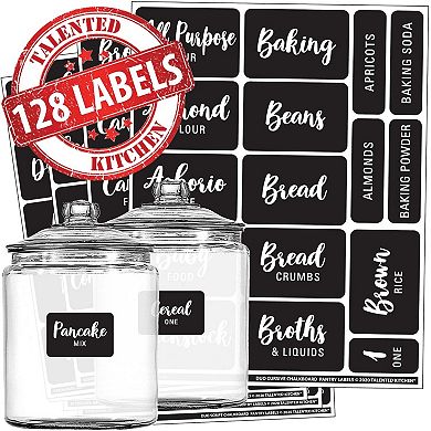 Talented Kitchen 128 Chalkboard Pantry Labels 128 Kitchen Pantry Names  Food Label Sticker, Water Resistant Pantry Labels for Containers, Chalkboard Labels Jar Labels Pantry Organization and Storage