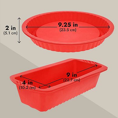 4-Piece Red Silicone Bakeware Set with Square Brownie Pan, Bread Loaf, Round Cake and Pie Pans