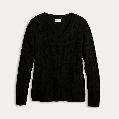 Women's Croft & Barrow Extra Soft Cable Knit V-Neck Sweater