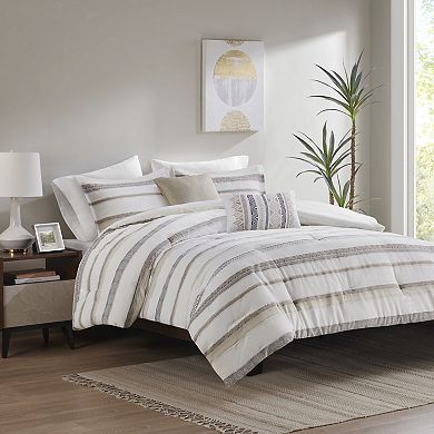 Madison Park Langley 5-Piece Striped Clipped Jacquard Comforter Set with Pillows