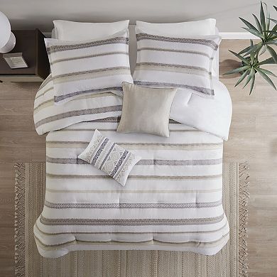 Madison Park Langley 5-Piece Striped Clipped Jacquard Comforter Set with Pillows