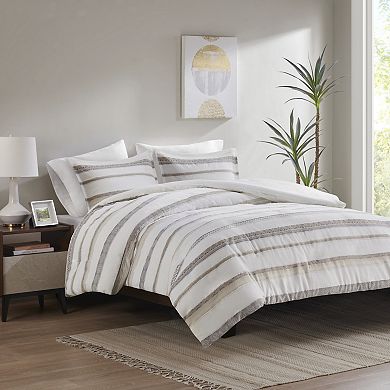 Madison Park Langley 3-Piece Striped Clipped Jacquard Duvet Cover Set with Shams