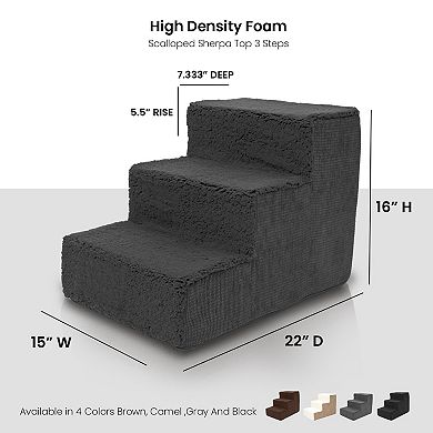 Precious Tails High Density Foam Sherpa 3 Steps Pet Stairs