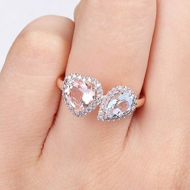 Stella Grace 10k Rose Gold Morganite, Aquamarine & 1/5 Carat T.W. Diamond Heart Ring