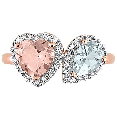Stella Grace 10k Rose Gold Morganite, Aquamarine & 1/5 Carat T.W. Diamond Heart Ring