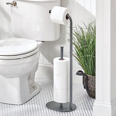 mDesign Basic Metal Toilet Paper Holder Stand / Dispenser, Holds 4 Rolls