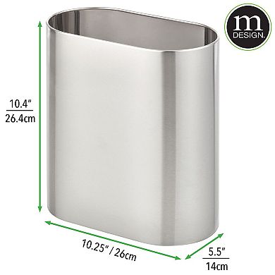mDesign Metal Stainless Steel 1.98 Gallon Small Oval Trash Can - Gray Marble