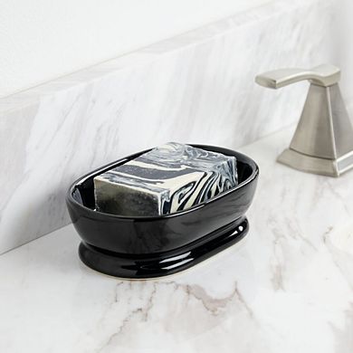 mDesign Decorative Ceramic Bar Soap Dish Tray for Bathroom, Kitchen Sink