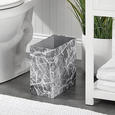 mDesign Steel Rectangular Small 2.4 Gal/9.1L Bathroom Trash Can - Pink Marble