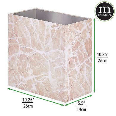 mDesign Steel Rectangular Small 2.4 Gal/9.1L Bathroom Trash Can - Pink Marble